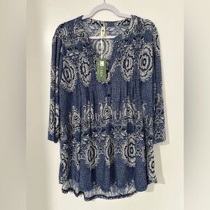Elegant Blue Patterned Tunic